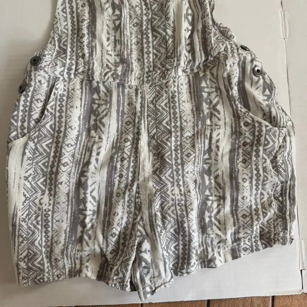 Linen Large Gray White Boho tribal overall jumper romper shorts playsuit Cali - Picture 10 of 12